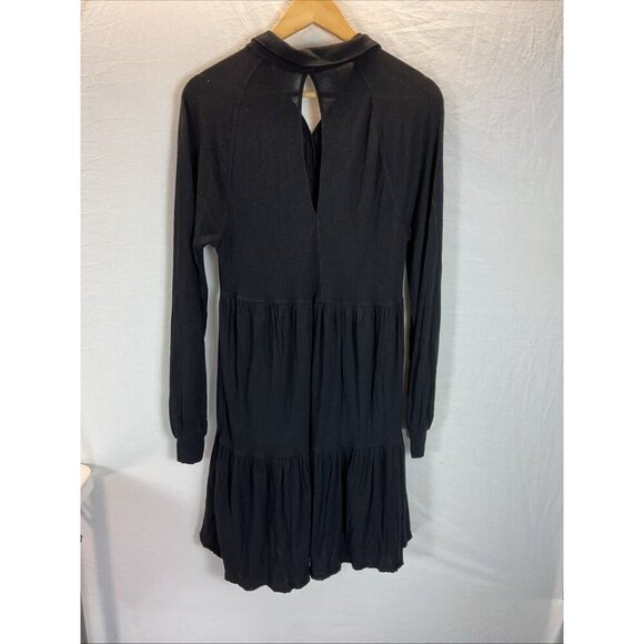 Free People Black‎ long sleeve Jersey dress tiered cut out Witchy Goth size M - Picture 2 of 8
